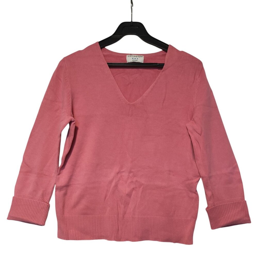 Covington Stretch Pink V-Neck Sweater with 3/4 Sleeve (Size Medium/Large)